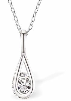 Silver Coloured Delicate Teardrop Necklace with Crystal 9mm in size Choice of 18" Stainless Steel or Sterling Silver Chains Hypoallergenic; Free from cadmium, lead and nickel Delivered in a soft, black, velveteen pouch