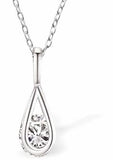 Silver Coloured Delicate Teardrop Necklace with Crystal and a choice of chains