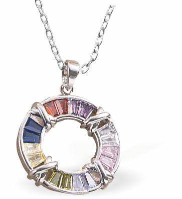 Austrian Crystal Hollow Round Necklace Multi Coloured Crystal 26mm in size Choice of 18" Stainless Steel or Sterling Silver Chains Delivered in a soft, grey, velveteen pouch