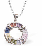 Austrian Crystal Hollow Round Necklace Multi Coloured Crystal 26mm in size Choice of 18" Stainless Steel or Sterling Silver Chains Delivered in a soft, black, velveteen pouch