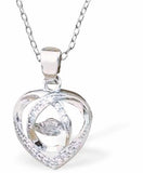 Silver Coloured Heart encircled Dancing Crystal Necklace 20mm in size Choice of 18" Stainless Steel or Sterling Silver Chains Hypoallergenic; Free from cadmium, lead and nickel Delivered in a soft, black, velveteen pouch