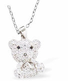 Austrian Pave Crystalized Cute Teddy  Necklace with a choice of chains