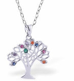 Tree of Life Necklace with Multi Coloured Leaves 25mm in size Choice of 18" Stainless Steel or Sterling Silver Chain Hypoallergenic; Free from cadmium, lead and nickel Delivered in a soft, black, velveteen pouch