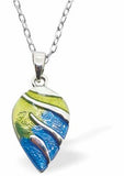 Exotic Blue and Green Droplet Necklace, Rhodium Plated