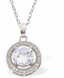 Crystal Encrusted Hollow Round Necklace Rhodium Plated, hypoallergenic Hypoallergenic; Free from cadmium, lead and nickel 16mm in size Choice of 18" Stainless Steel or Sterling Silver Chain Delivered in a soft, black, velveteen pouch