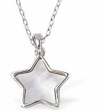 Pretty Shell Filled Star Necklace 20mm in size Choice of 18" Stainless Steel or Sterling Silver Chains Hypoallergenic; Free from cadmium, lead and nickel Delivered in a soft, black, velveteen pouch