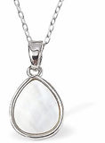 Pretty Shell Filled Teardrop Necklace 18mm in size Hypoallergenic; Free from cadmium, lead and nickel Choice of 18" Stainless Steel or Sterling Silver Chains Delivered in a soft, black, velveteen pouch