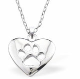 Silver Coloured Heart with Dog's Paw Print Necklace with a choice of chains