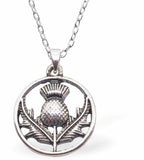 Silver Coloured Traditional Thistle Necklace 28mm in size Choice of 18" Stainless Steel or Sterling Silver Chains Hypoallergenic; Free from cadmium, lead and nickel Delivered in a soft, black, velveteen pouch