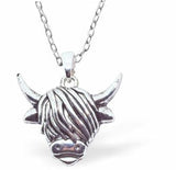 Silver Coloured Long Horn Highland Cow Necklace 21mm in size Choice of 18" Stainless Steel or Sterling Silver Chains Hypoallergenic; Free from cadmium, lead and nickel 