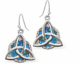 Trinity Knot Drop Earrings of Paua Shell, Rhodium Plated