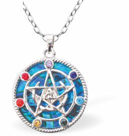 Multi Stone surrounding Star Necklace
Hypoallergenic: Nickel, Lead and Cadmium Free
24mm in size, with 18" chain
Rhodium Plated
Delivered in a soft, black, velveteen pouch