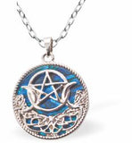 Crescent Pentagram Necklace of Paua Shell, Rhodium Plated