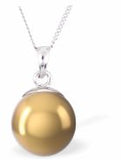 Austrian Crystal Pearl Necklace in Bright Gold Pearl is10mm in size Choice of 18" Stainless Steel or Sterling Silver See choice of stud earrings (CP 140 and CP160) or drop earrings (CP120) Delivered in a soft, black, velveteen pouch