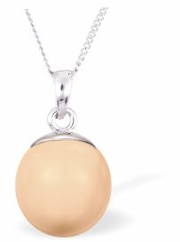 Austrian Crystal Pearl Necklace Colour: Peach Pink Pearl is 10mm in size Choice of 18" Stainless Steel or Sterling Silver See choice of stud earrings (CP 143 and CP163) or drop earrings (CP123) Delivered in a soft, black, velveteen pouch