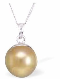 Austrian Crystal Pearl Necklace Colour: Light Gold Pearl is 10mm in size Choice of 18" Stainless Steel or Sterling Silver See choice of stud earrings (CP145 and CP165) or drop earrings (CP125) Delivered in a soft, black, velveteen pouch