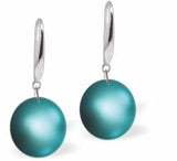 Austrian Crystal 8mm Pearl Drop Earrings in Iridescent Dark Turquoise, Rhodium Plated