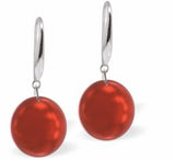 Austrian Crystal 8mm Pearl Drop Earrings in Iredescent Rouge Red, Rhodium Plated