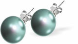 Austrian Crystal 6mm and 8mm Pearl Stud Earrings in Iridescent Light Turquoise, Rhodium Plated