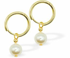 Austrian Crystal 8mm Pearl Drop Earrings in Crystal White, Rhodium Plated