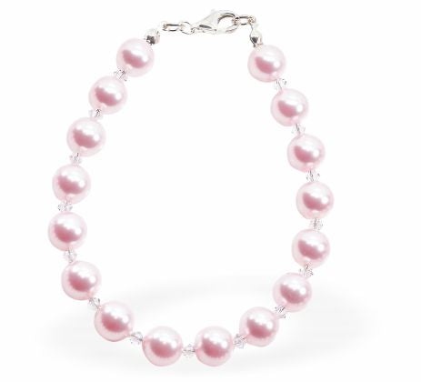 Austrian Crystal String of Pearls and Crystal Mix Bracelet Colour: Rosaline Pink and crystal mix Size: 42cm from clasp to clasp. See matching necklace (CP183) and drop earrings (CP185) Delivered in a soft, black, velveteen pouch