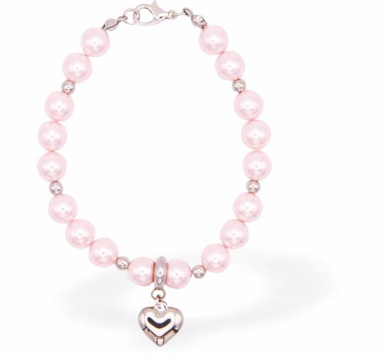 Austrian Crystal String of Pearls and Crystal Bracelet in Rosaline Pink with Heart Drop