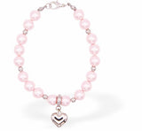 Austrian Crystal String of Pearls and Crystal Bracelet in Rosaline Pink with Heart Drop