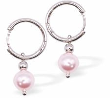 Austrian Crystal 8mm Pearl Drop Earrings in Rosaline Pink, Rhodium Plated