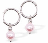 Austrian Crystal 8mm Pearl Drop Earrings in Rosaline Pink, Rhodium Plated