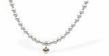 Austrian Crystal String of Pearls and Crystal Necklace in Light Grey with Heart Charm
