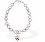 Austrian Crystal String of Pearls and Crystal Mix Bracelet in Light Grey with Heart Drop