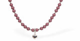 Austrian Crystal String of Pearls and Crystal Necklace in Burgundy Red with Heart Charm