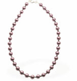 Austrian Crystal String of Pearls with Crystals Necklace Colour: Burgundy Red Pearl is 8mm in size, 16" string See matching drop earrings (CP191) and bracelet (CP190) Delivered in a soft, black, velveteen pouch