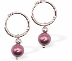 Austrian Crystal 8mm Pearl Drop Earrings in Burgundy Red