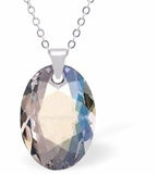 Austrian Crystal Multi Faceted Oval Elliptic Necklace Clear Crystal Shimmer in Colour 16mm in size Choice of 18" Stainless Steel or Sterling Silver Chain Hypo allergenic: Free from Lead, Nickel and Cadmium See matching earrings EL51 Delivered in a soft, black, velveteen pouch