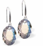 Austrian Crystal Multi Faceted Oval Elliptic Drop Earrings Clear Crystal Shimmer in Colour 11.5mm in size - Rhodium Plated Earwires Hypo allergenic: Free from Lead, Nickel and Cadmium See matching necklace EL50 Delivered in a soft, black, velveteen pouch