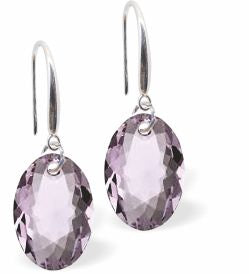 Austrian Crystal Multi Faceted Oval Elliptic Drop Earrings Amethyst Purple in Colour 11.5mm in size - Rhodium Plated Earwires Hypo allergenic: Free from Lead, Nickel and Cadmium See matching necklace EL56 Delivered in a soft, black, velveteen pouch