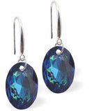 Austrian Crystal Multi Faceted Oval Elliptic Drop Earrings Bermuda Blue in Colour 11.5mm in size - Rhodium Plated Earwires Hypo allergenic: Free from Lead, Nickel and Cadmium See matching necklace EL58 Delivered in a soft, black, velveteen pouch
