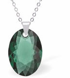Austrian Crystal Multi Faceted Oval Elliptic Necklace Emerald Green in Colour 16mm in size Choice of 18" Stainless Steel or Sterling Silver Chain Hypo allergenic: Free from Lead, Nickel and Cadmium See matching earrings EL60 Delivered in a soft, black, velveteen pouch