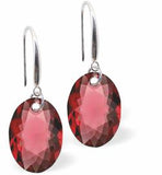 Austrian Crystal Multi Faceted Oval Elliptic Drop Earrings Scarlet Red in Colour 11.5mm in size - Rhodium Plated Earwires Hypo allergenic: Free from Lead, Nickel and Cadmium See matching necklace EL64 Delivered in a soft, black, velveteen pouch