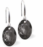 Austrian Crystal Multi Faceted Oval Elliptic Drop Earrings Silver Night Grey in Colour 11.5mm in size - Rhodium Plated Earwires Hypo allergenic: Free from Lead, Nickel and Cadmium See matching necklace EL74 Delivered in a soft, black, velveteen pouch