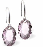 Austrian Crystal Multi Faceted Oval Elliptic Drop Earrings Light Amethyst Purple in Colour 11.5mm in size - Rhodium Plated Earwires Hypo allergenic: Free from Lead, Nickel and Cadmium See matching necklace EL78 Delivered in a soft, black, velveteen pouch