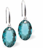 Austrian Crystal Multi Faceted Oval Elliptic Drop Earrings Blue Zircon in Colour 11.5mm in size - Rhodium Plated Earwires Hypo allergenic: Free from Lead, Nickel and Cadmium See matching necklace EL80 Delivered in a soft, black, velveteen pouch