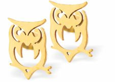 Artisan Owl Golden Titanium Steel Stud Earrings
