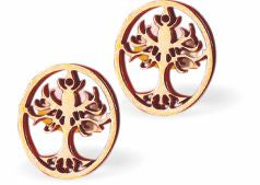 Artisan Tree of Life Rose Gold Coloured Titanium Steel Stud Earrings