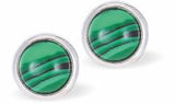 Classic Round Rich Green Drop Earrings, Rhodium Plated