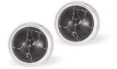 Classic Round Jet Black Stud Earrings Golden Coloured Titanium Steel 8mm in size Hypoallergenic: Nickel, Lead and Cadmium Free  Delivered in a soft, black, velveteen pouch