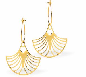 Artisan Fan Shaped Drop Earrings in Golden Coloured Titanium Steel