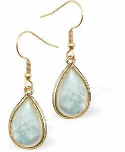 Artisan White Shell Drop Earrings on Golden Titanium Steel