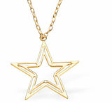 Golden Star Necklace 25mm in size Gold Plated with 18" Chain, Hypoallergenic: Nickel, Lead and Cadmium Free Delivered in a soft, black, velveteen pouch